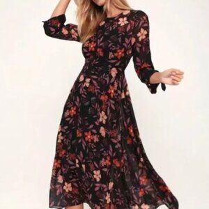 I. Madeline Black Floral Dress Fit Flare Sheer Size Medium Garden Cottage NWT